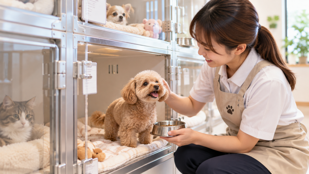 24時間の医療監視や見守り体制が整った動物病院やペットホテルの設備